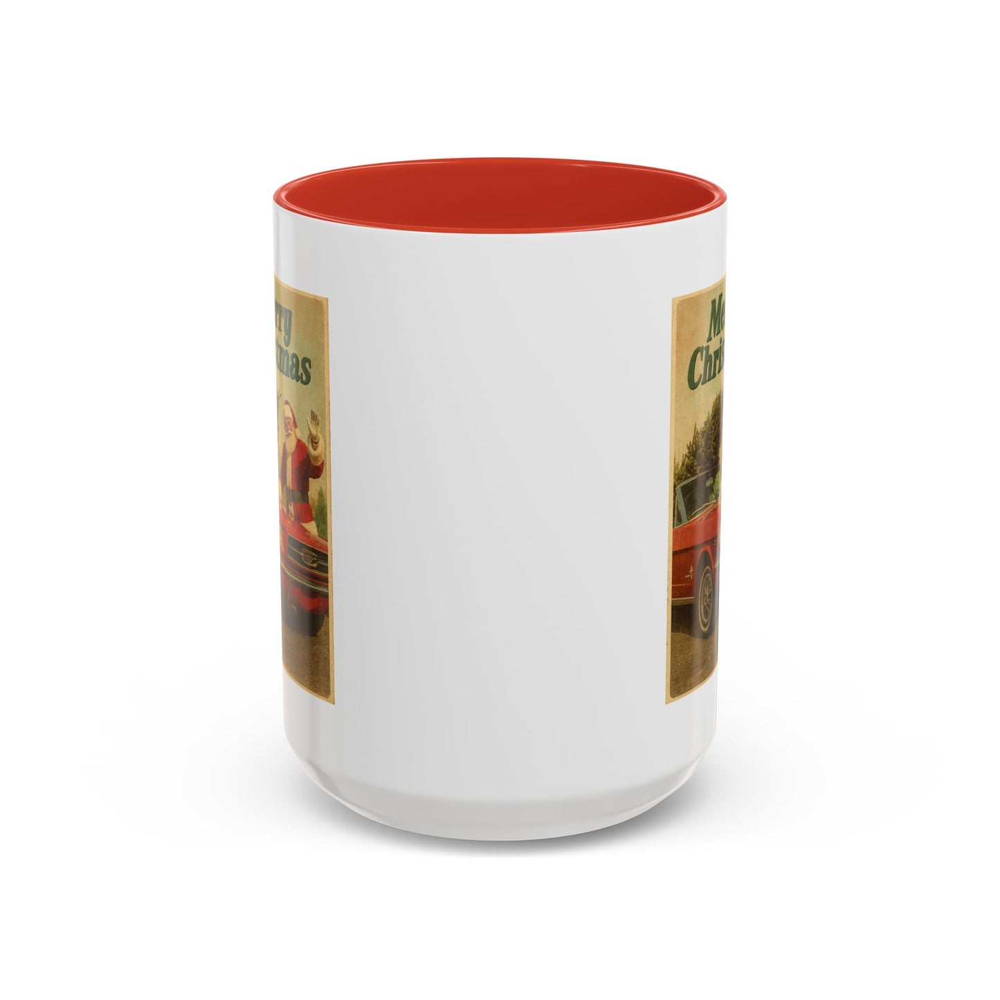 Vintage Santa with Mustang Christmas Accent Coffee Mug | Holiday Mug 11oz/15oz