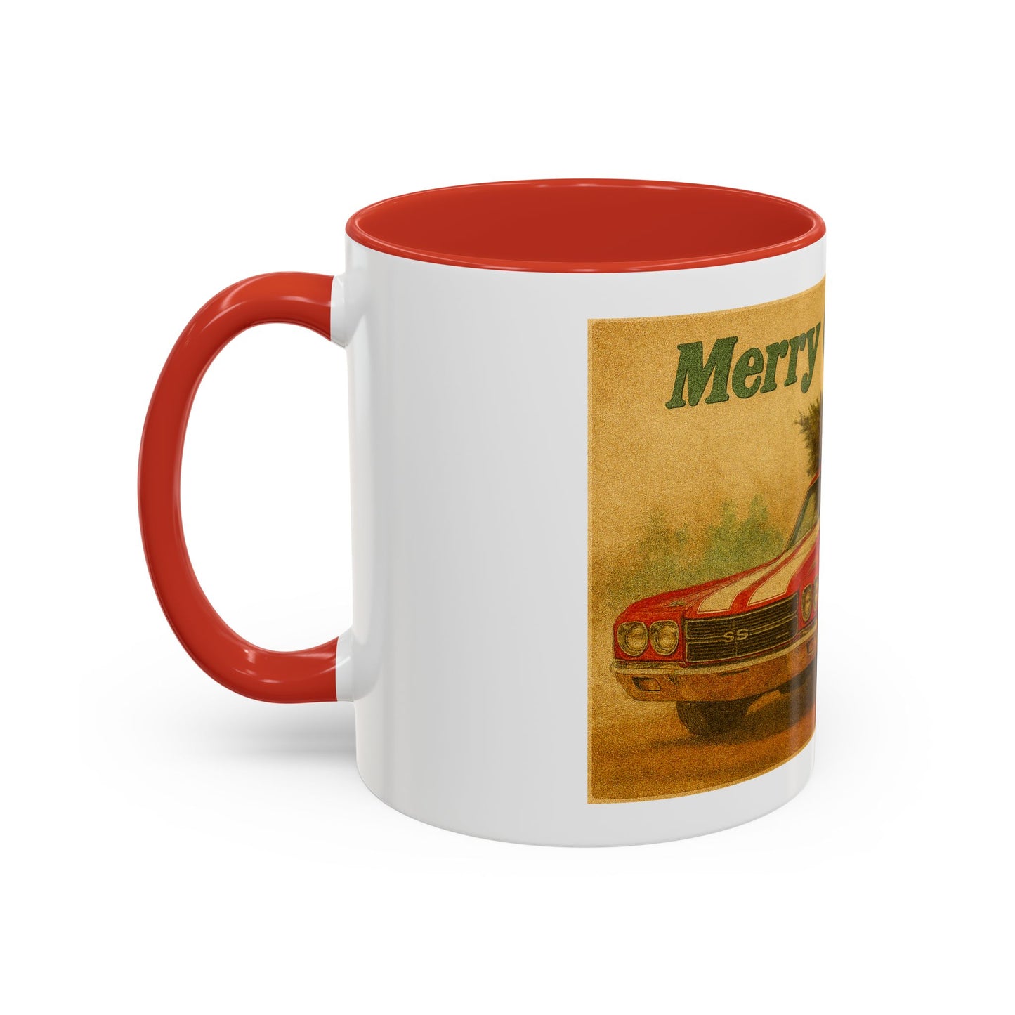Vintage Santa with Christmas Tree and Chevrolet Chevelle Mug | Accent Coffee Mug