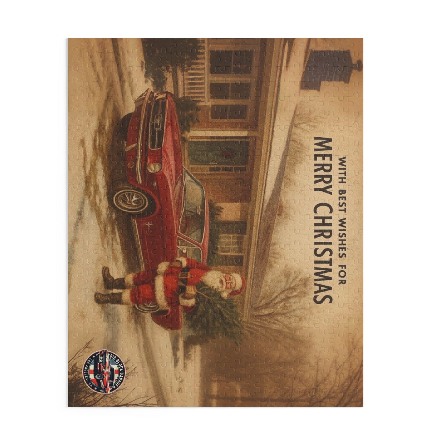 Vintage Santa with Red Mustang Puzzle | Merry Christmas Jigsaw