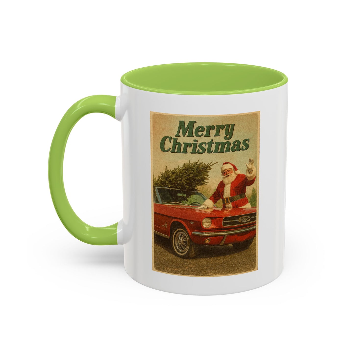 Vintage Santa with Mustang Christmas Accent Coffee Mug | Holiday Mug 11oz/15oz