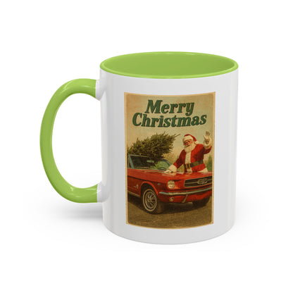 Vintage Santa with Mustang Christmas Accent Coffee Mug | Holiday Mug 11oz/15oz