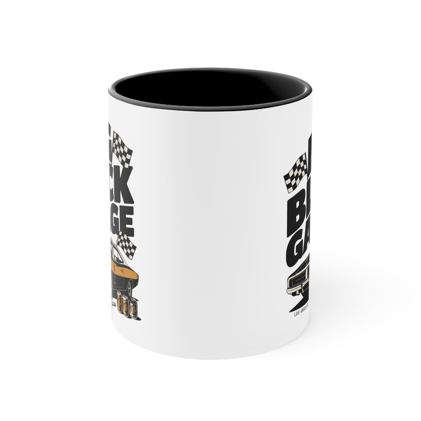 Big Block Garage Mug with Dodge Charger | Car Muscle Car Illustration, Checkered Flags