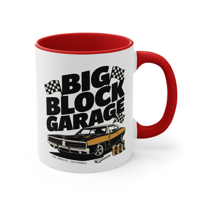 Big Block Garage Mug with Dodge Charger | Car Muscle Car Illustration, Checkered Flags
