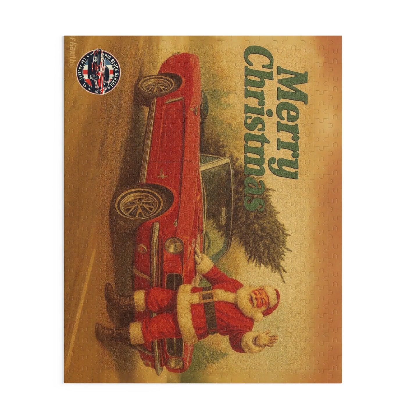 Vintage Santa with Red Ford Mustang Convertible Puzzle | Merry Christmas Car Jigsaw
