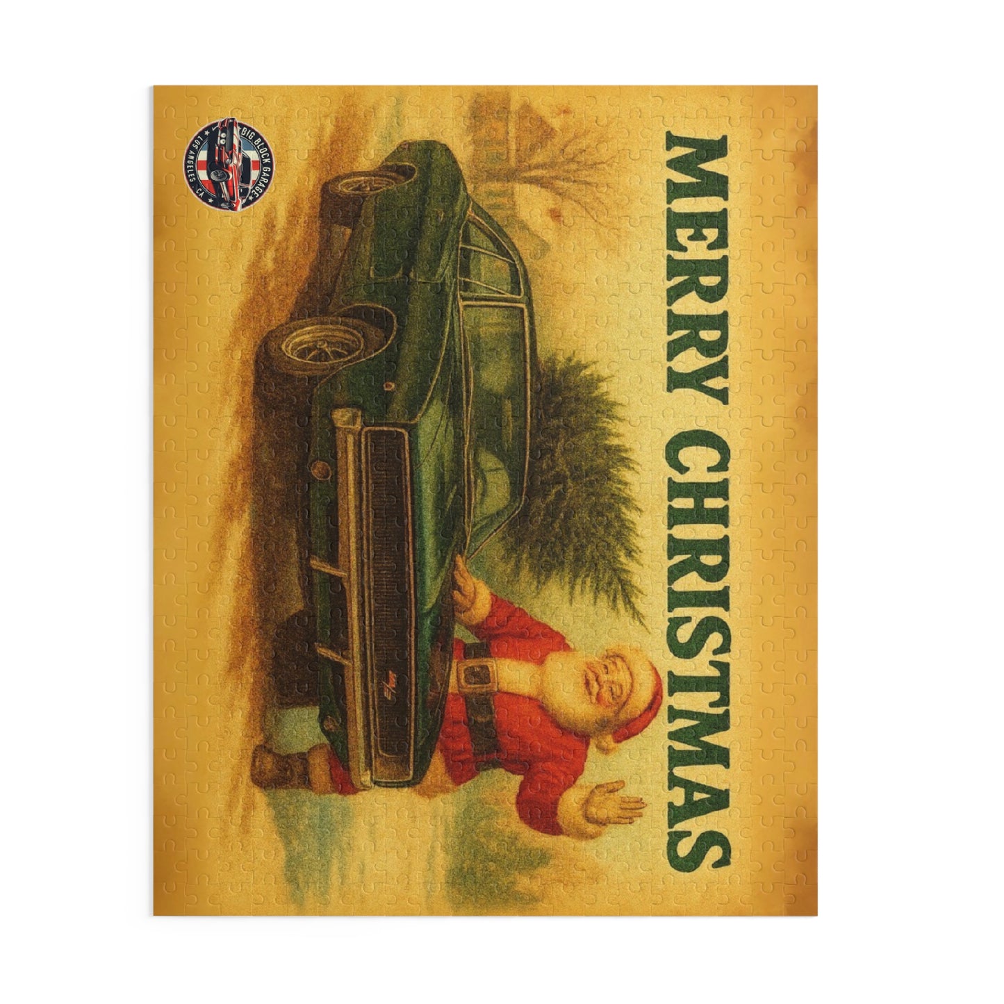 Vintage Santa with Green 1968 Dodge Charger Car Puzzle | Merry Christmas Holiday Jigsaw