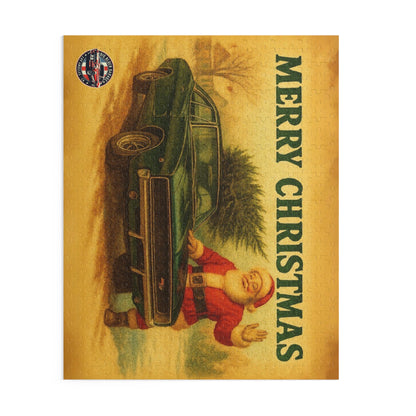 Vintage Santa with Green 1968 Dodge Charger Car Puzzle | Merry Christmas Holiday Jigsaw